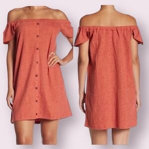 Madewell Off The Shoulder Textured Flutter Sleeve Dress Burnt Orange Medium